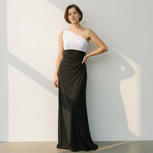 Alex Evenings 1-Shoulder Gown Rhinestone Shoulder Accent 4 Black & White #207D